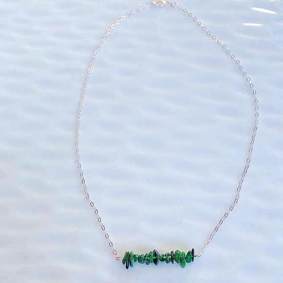 Sterling Silver and Green Chrome Beads Necklace 18” inches - Picture 3 of 5